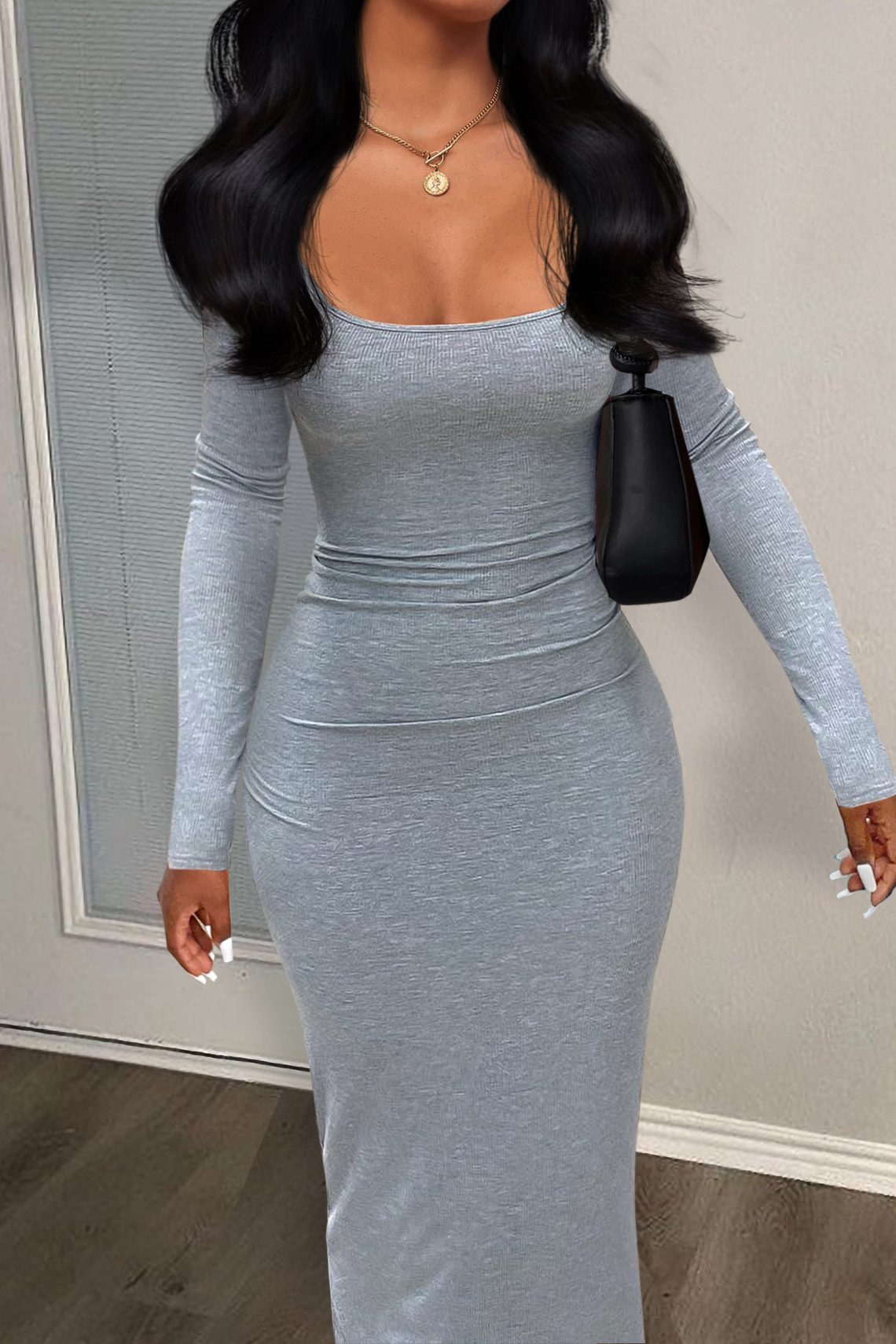 Fashion Solid Color Small Sunken Stripe Dress 1721052990225387520