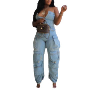 Single-breasted Multi-pocket Workwear Jumpsuit 1722181648197488640