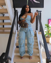 Single-breasted Multi-pocket Workwear Jumpsuit 1722181648423981056
