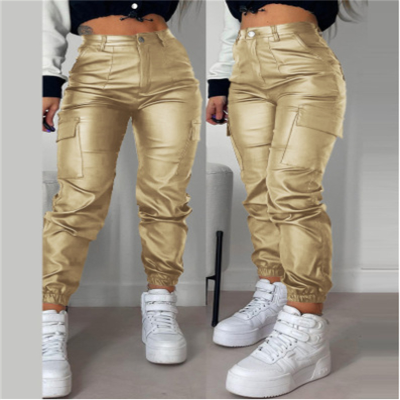 Zipper Pleated PU Casual Patch Pocket Skinny Pencil Trousers 1722902564908961792