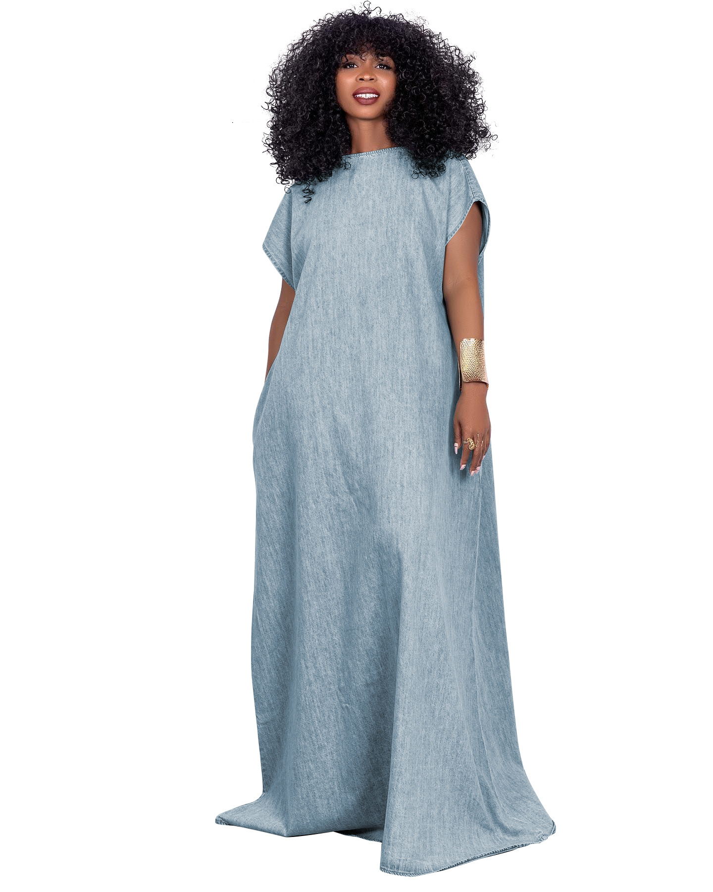 Women's Denim Retro Loose Deep V-neck Backless Dress 1723939323113508864