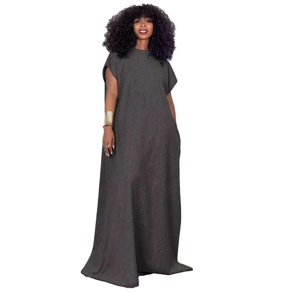 Women's Denim Retro Loose Deep V-neck Backless Dress 1723939323260309504