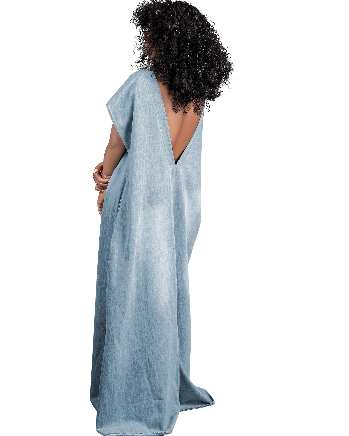 Women's Denim Retro Loose Deep V-neck Backless Dress 1723939323675545600