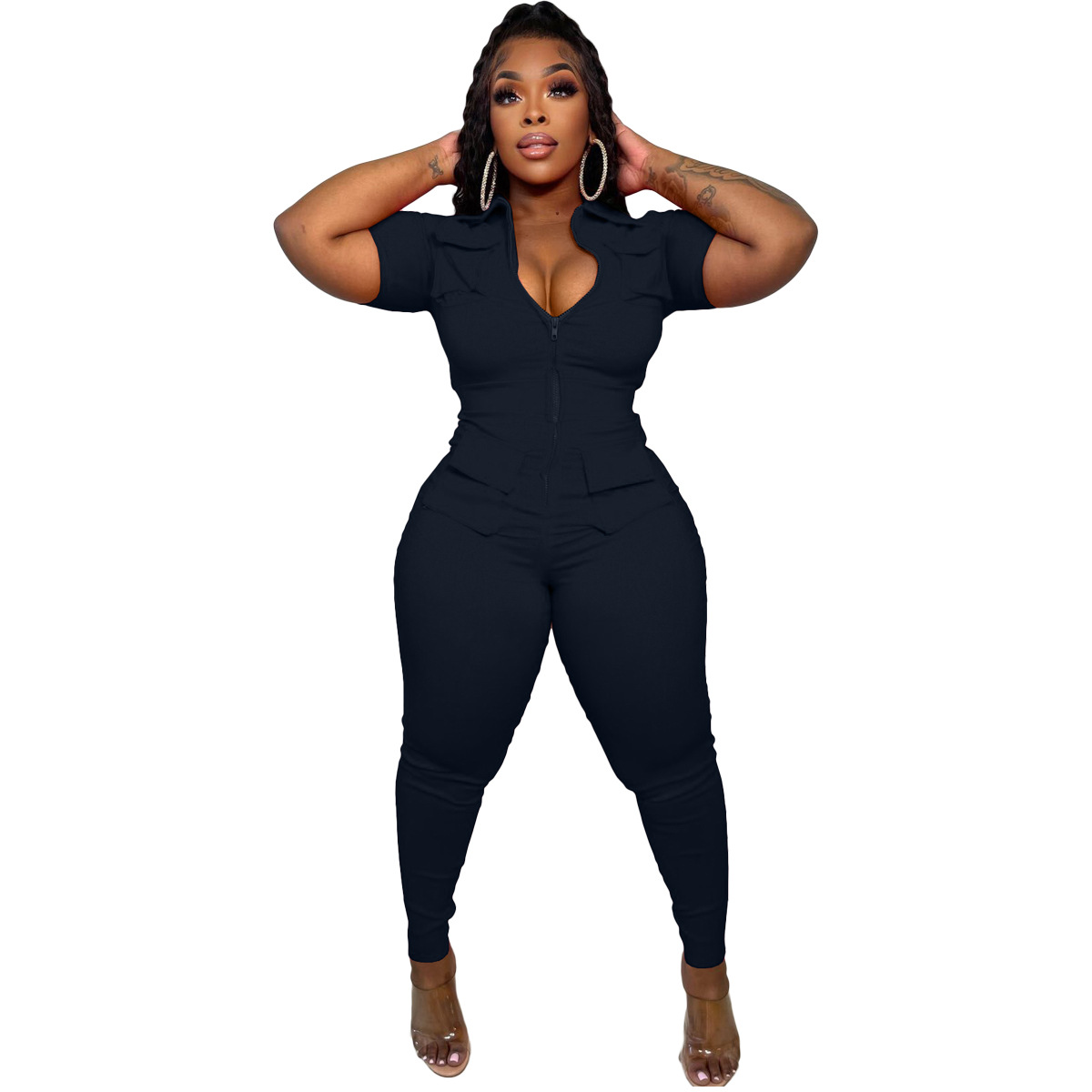 New Women's Clothing Zipper Three-dimensional Pocket Jumpsuit 852c264a F8fd 432b A9ec C5419e87290f