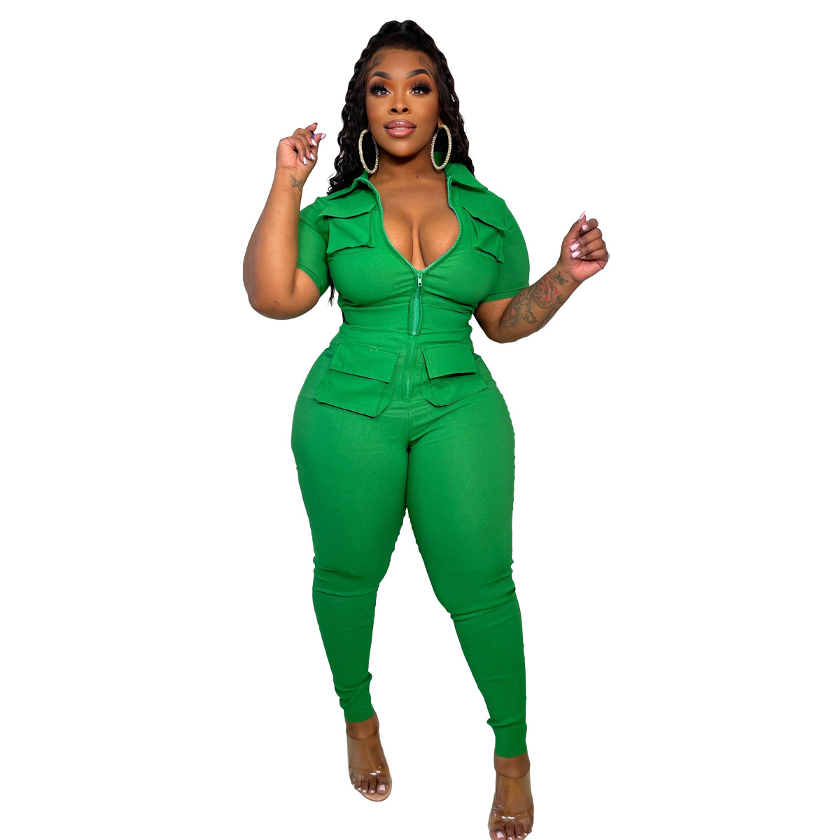 New Women's Clothing Zipper Three-dimensional Pocket Jumpsuit B83aa230 A0fd 4a1c B4e9 49c9ac6915c0